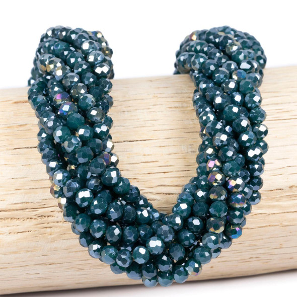 Cherry Tree Beads Crystal 5x6mm Opaque Deep Sea Blue Faceted Rondelle Beads with Rainbow AB finish - 15 inch strand 