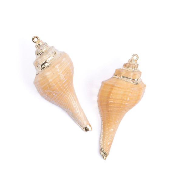 Cherry Tree Beads 25x70mm Spindle Conch Shell Pendants with Electroformed Gold Accents - 2 per bag 