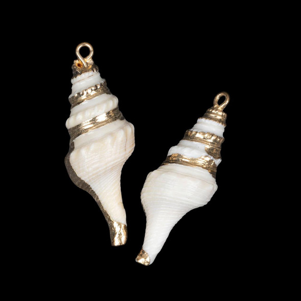 Cherry Tree Beads 13x35mm Spindle Shell  Pendant with Gold Accents - 2 per bag 