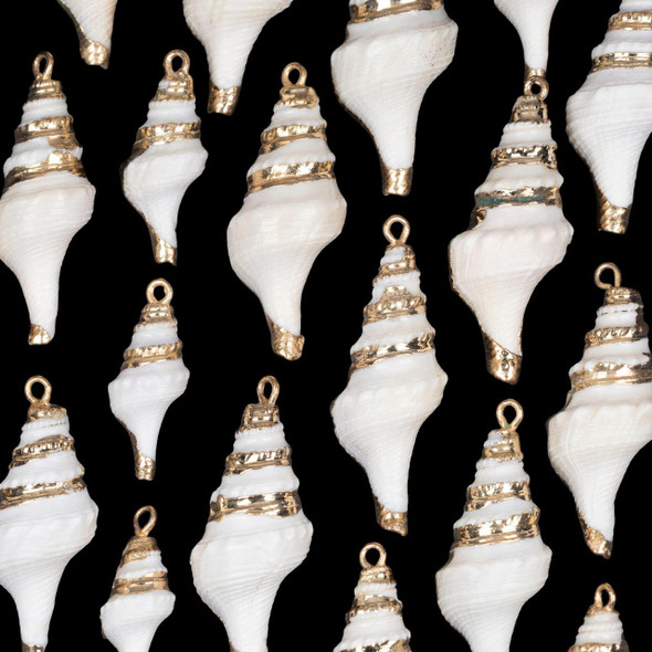 Cherry Tree Beads 13x35mm Spindle Shell  Pendant with Gold Accents - 2 per bag 