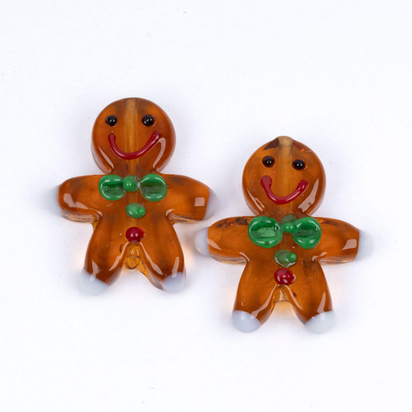 Cherry Tree Beads Handmade Lampwork Glass Beads - 24x28mm Gingerbread Man, 2 per bag 