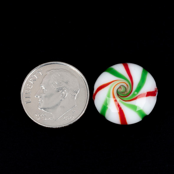 Handmade Lampwork Glass Bead - 9x16mm Red and Green Peppermint Candy, 2 per bag