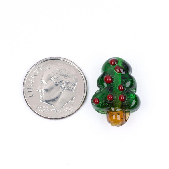 Cherry Tree Beads Handmade Lampwork Glass Beads - 13x19mm Christmas Tree with Red Ornaments, 2 per bag 
