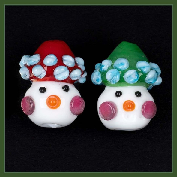Cherry Tree Beads Handmade Lampwork Glass Beads -13x17mm Snowman Head with Hat - 2 per bag 
