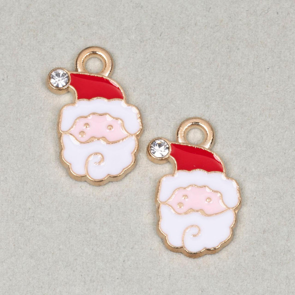 Cherry Tree Beads Enameled Gold Pewter 10x17mm Santa Head with Red Hat Charms - 2 per bag 