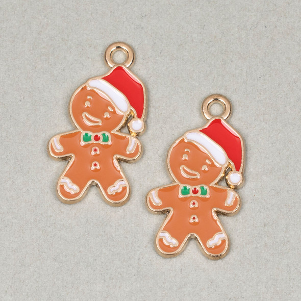 Enameled Gold Pewter 12x22mm Gingerbread Man Charms for DIY necklaces.