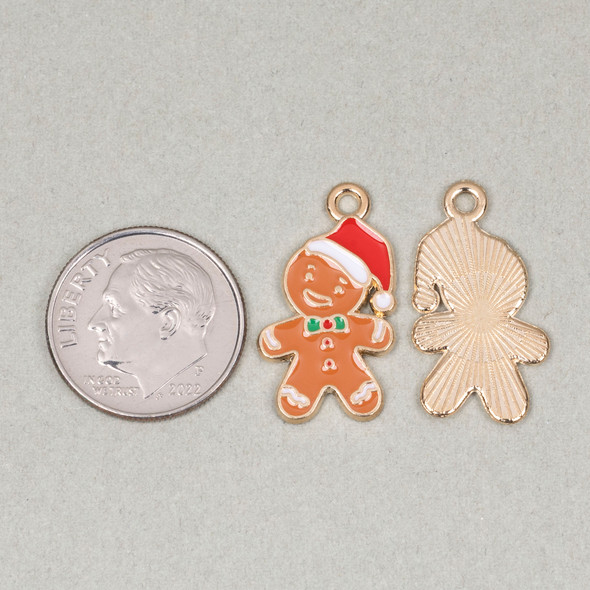 Enameled Gold Pewter 12x22mm Gingerbread Man Charms for Christmas earrings.
