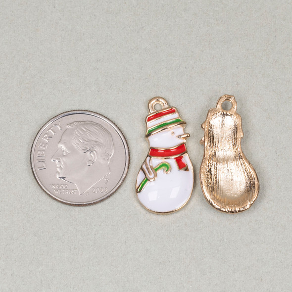 Enameled Gold Pewter 11x21mm Snowman Charms DIY charm necklaces.