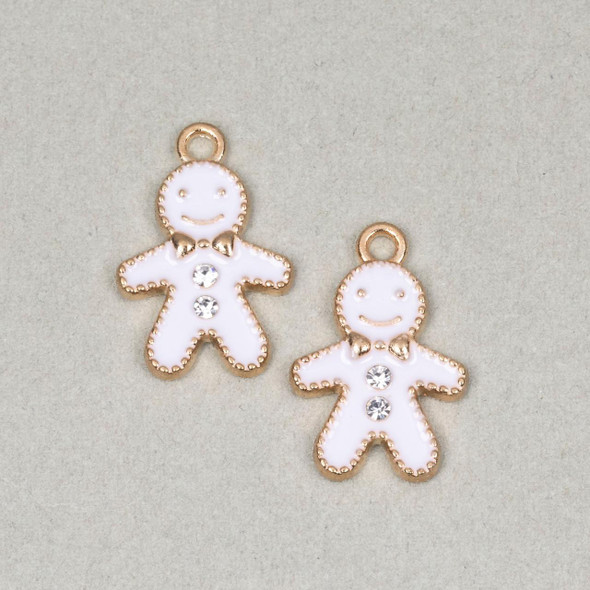Cherry Tree Beads Enameled Gold Pewter 12x18mm White Gingerbread Man Charms - 2 per bag 