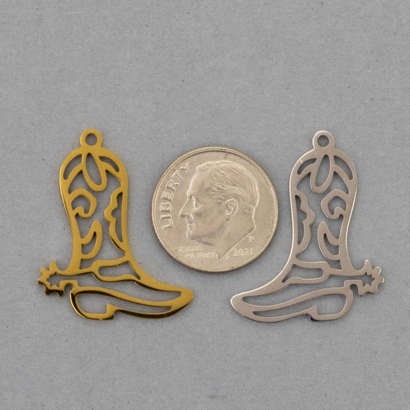 Cherry Tree Beads 304 Stainless Steel 21.6x26.5mm Cowboy Boot Charms  - 2 per bag 