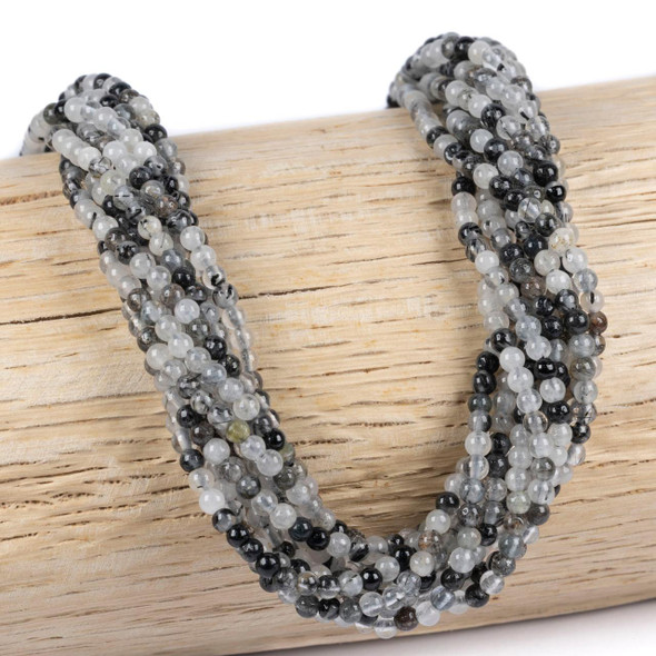 Cherry Tree Beads BOGO Black Rutilated Quartz 3mm Round Beads - Receive 2 Identical 15 Inch Strands 