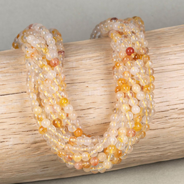 Cherry Tree Beads BOGO Yellow Inclusion Quartz 4mm Round Beads - Receive 2 Identical 15 Inch Strands 