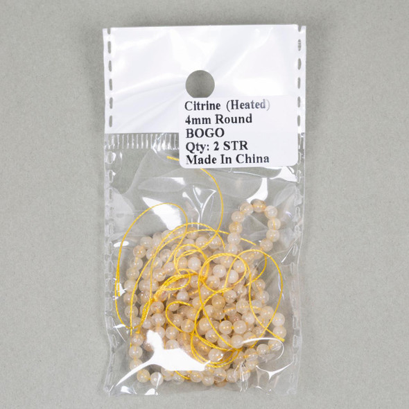Cherry Tree Beads BOGO Citrine 4mm Round Beads - Receive 2 Identical 15 Inch Strands 
