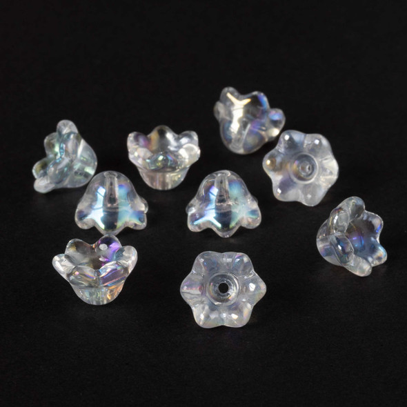 Cherry Tree Beads Glass 8x12mm Flower Bead Caps Clear with AB finish - 8 inch strand 