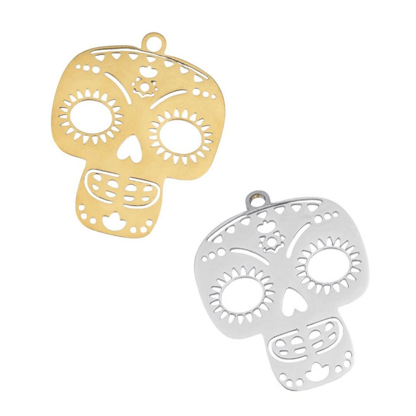 Cherry Tree Beads 304 Stainless Steel 18x22mm Sugar Skull Charms - 2 per bag 