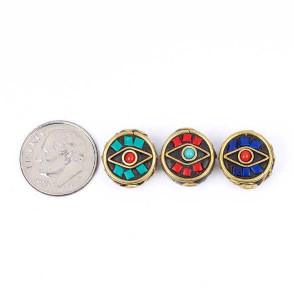 Cherry Tree Beads Tibetan Brass 12mm Evil Eye Motif Coin Beads - 2 per bag 