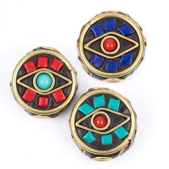 Cherry Tree Beads Tibetan Brass 12mm Evil Eye Motif Coin Beads - 2 per bag 