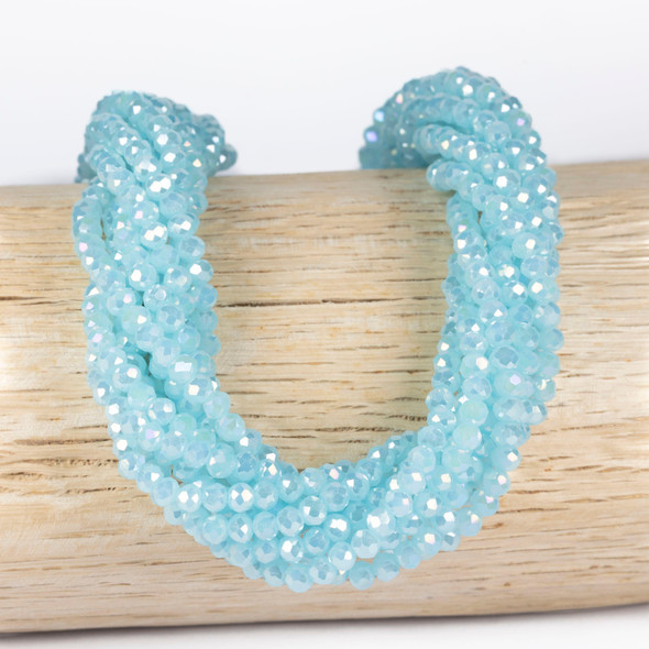 Cherry Tree Beads Crystal 3x4mm Opaque Light Blue Faceted Rondelle Beads with AB finish - 15 inch strand 