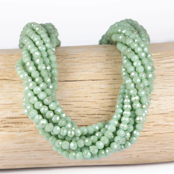 Cherry Tree Beads Crystal 3x4mm Opaque Taupe Kissed Honeydew Faceted Rondelle Beads - 15 inch strand 
