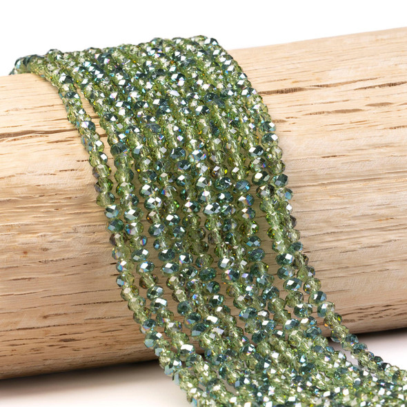 Cherry Tree Beads Crystal 3x4mm Leaf Green Rondelle Beads with AB finish - 15 inch strand 