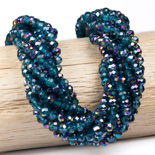 Cherry Tree Beads Crystal 5x6mm Peacock Blue Faceted Rondelle Beads with AB finish - 15 inch strand 