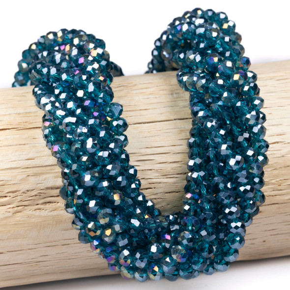 Cherry Tree Beads Crystal 5x6mm Peacock Blue Faceted Rondelle Beads with AB finish - 15 inch strand