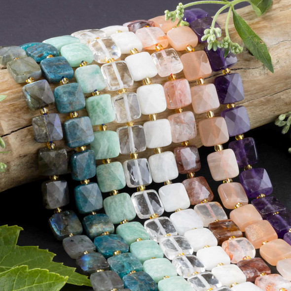 Cherry Tree Beads Gemstone 10mm Faceted Square Beads with Rounded Corners - 8 inch strand 