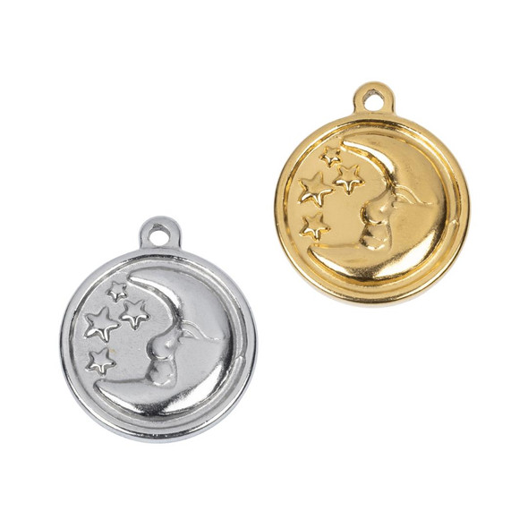 Cherry Tree Beads 316 Stainless Steel 15mm Crescent Moon Face Coin Charms - 2 per bag 