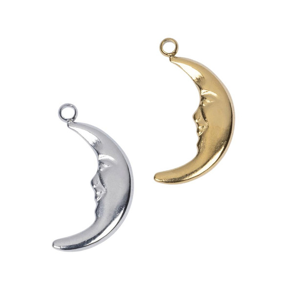 Cherry Tree Beads 316 Stainless Steel 9.5x18.5mm Crescent Moon Charms - 2 per bag 