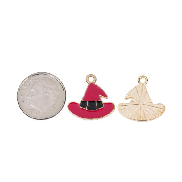 Cherry Tree Beads Enameled Gold Pewter 17x18mm Red Witch Hat Charms - 2 per bag 