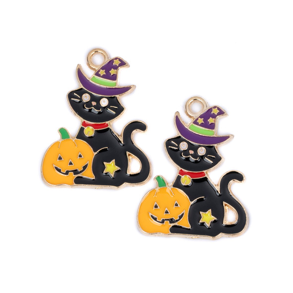 Festive black cat charms for Halloween spirit.