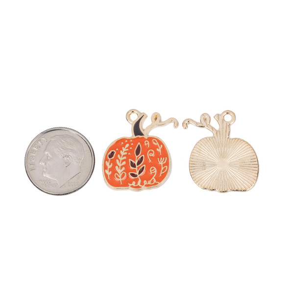 Cherry Tree Beads Enameled Gold Pewter 18x22mm Ornate Pumpkin Charms - 2 per bag 
