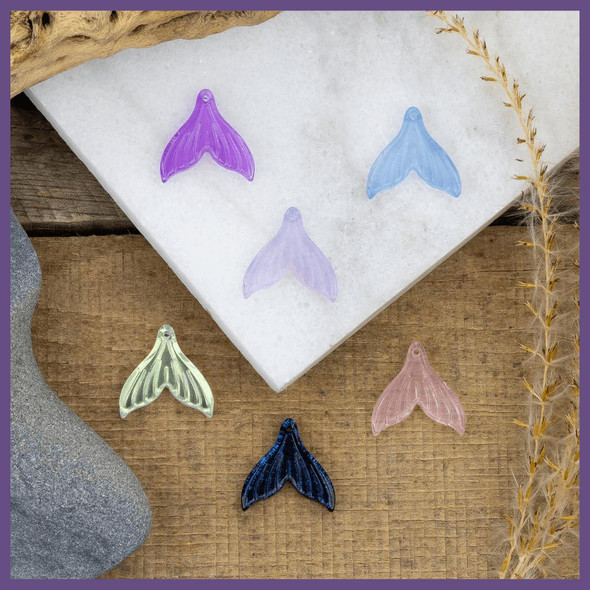  Glass 20x20mm Fish Tail Pendants - 6 per bag 
