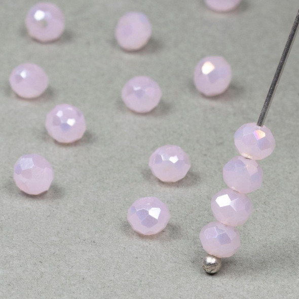 Cherry Tree Beads Crystal 3x4mm Opaque Primrose Pink Faceted Rondelle Beads with AB finish - 15 inch strand 