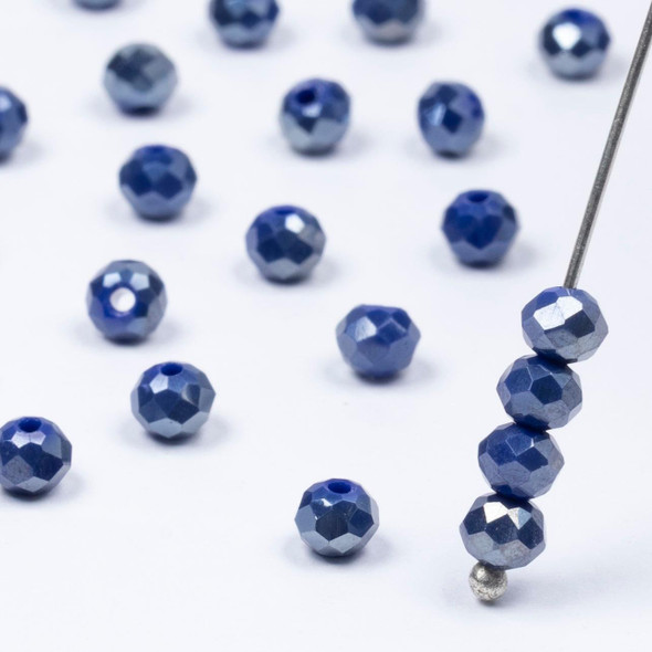 Cherry Tree Beads Crystal 3x4mm Opaque Blueberry Faceted Rondelle Beads with Silver AB finish - 15 inch strand 