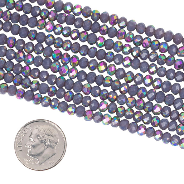 Cherry Tree Beads Crystal 3x4mm Opaque Heather Purple Faceted Rondelle Beads with Rainbow AB finish - 15 inch strand 