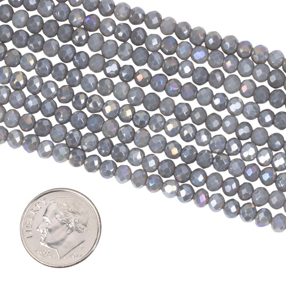 Cherry Tree Beads Crystal 3x4mm Opaque Fossil Grey Faceted Rondelle Beads with AB finish - 15 inch strand 