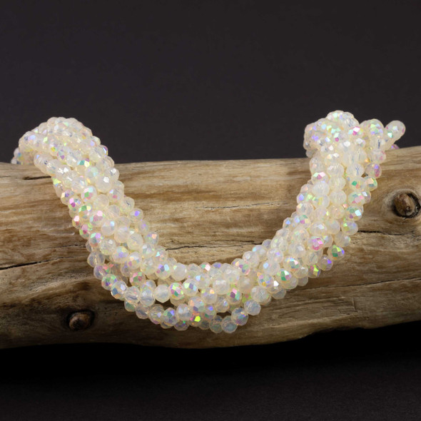 Cherry Tree Beads Crystal 3x4mm Pale Yellow Faceted Rondelle Beads with Rainbow AB finish- 15 inch strand 