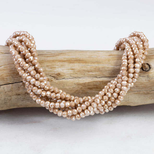 Cherry Tree Beads Crystal 3x4mm Opaque Café Au Lait Faceted Rondelle Beads with Silver AB finish- 15 inch strand 