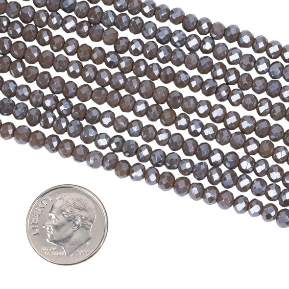 Cherry Tree Beads Crystal 3x4mm Opaque Truffle Grey Faceted Rondelle Beads with Silver AB finish- 15 inch strand 