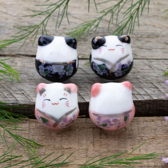 Cherry Tree Beads Ceramic 15mm Cat Beads - 2 per bag 