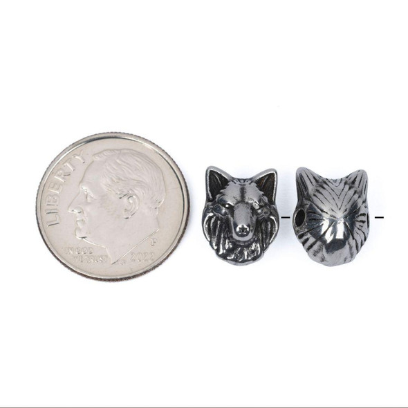 Cherry Tree Beads 304 Stainless Steel 9x11mm Top Side Drilled Wolf Head Beads - 2 per bag 