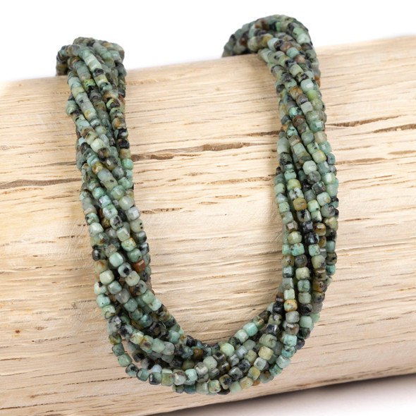 Cherry Tree Beads BOGO African Turquoise 2x2mm Faceted Cube Beads -  Receive 2 Identical 15 Inch Strands 