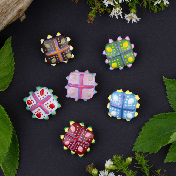 Cherry Tree Beads Handmade Lampwork Glass Beads - Squares with Dots - 2 per bag 