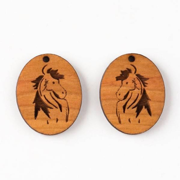 Aspiring Artists of the Earth Handmade Wooden 24x29mm Mustang Horse Oval Earring Set 