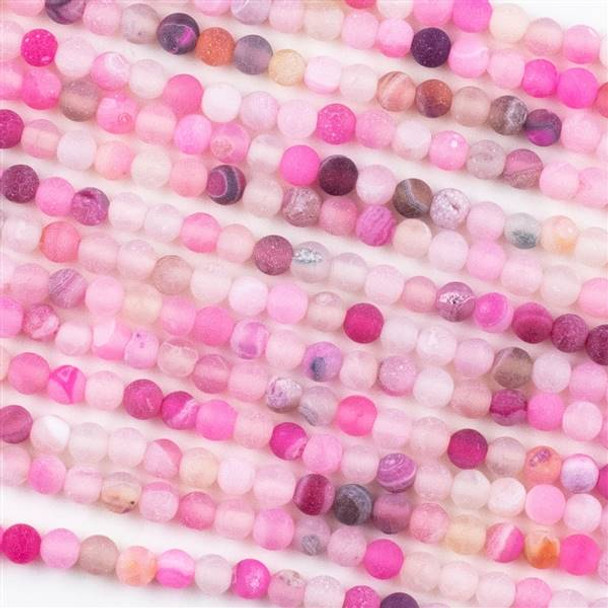 Matte Hot Pink Agate 4mm Round Beads -  16 inch strand