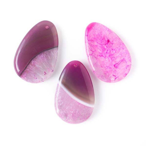 Fuchsia Pink Agate 35x55mm Front to Back Top Drilled Teardrop Pendant
