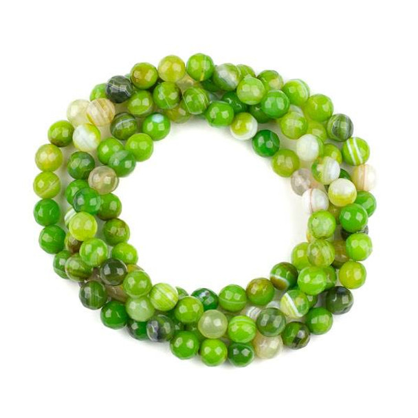 Cracked Agate 8mm Mala Faceted Round Beads in a Lime Green and White Mix - 36 inch strand