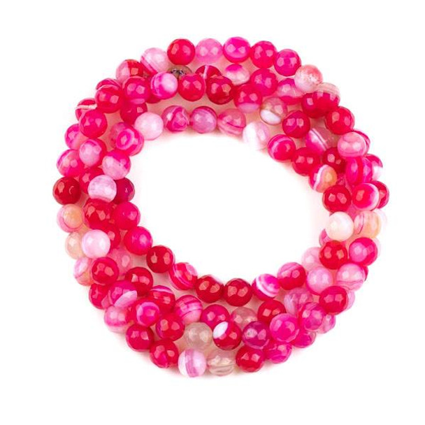 Cracked Agate 8mm Mala Faceted Round Beads in a Pink and White Mix - 36 inch strand