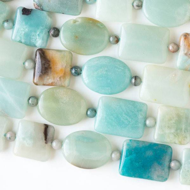 Amazonite alternating 15mm Square, 15x20mm Oval, 15x20mm Rectangle, and 4mm Round Beads - 16 inch mixed strand